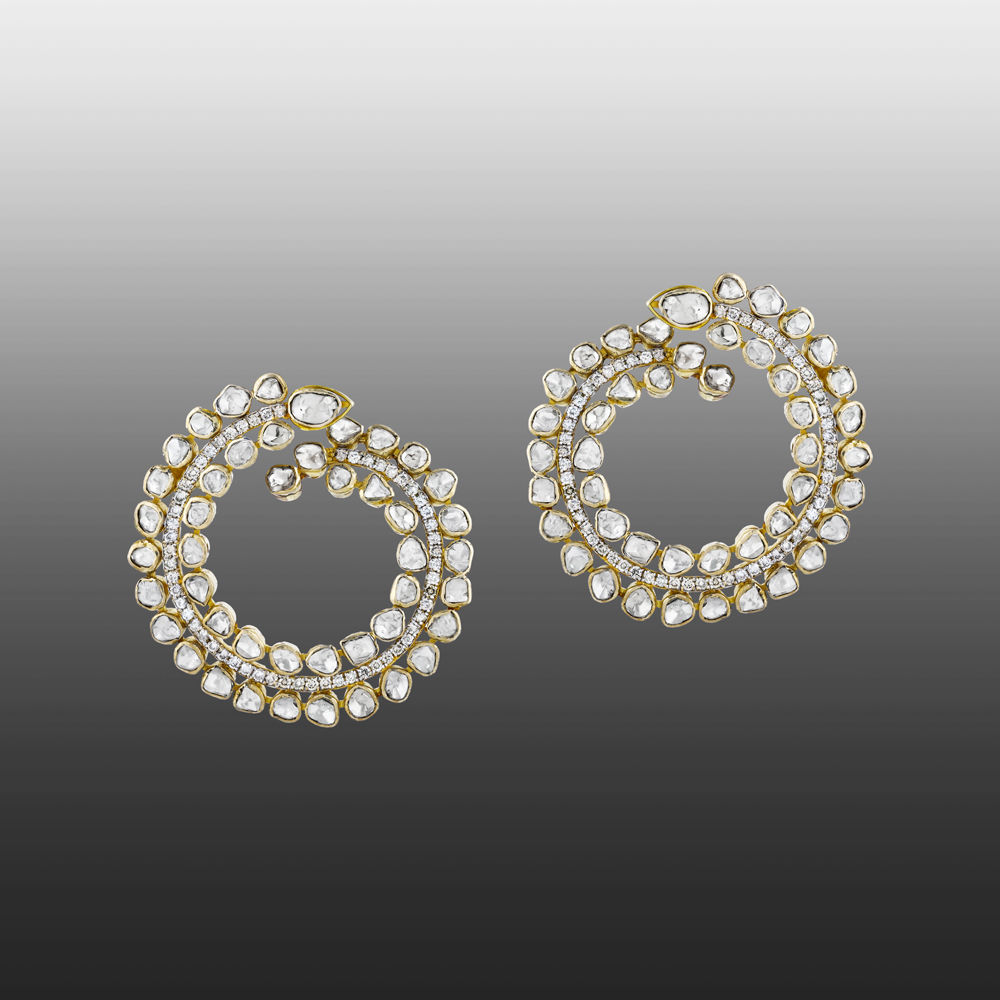 Spiral Polki Earrings with Uncut Diamonds in Modern Design